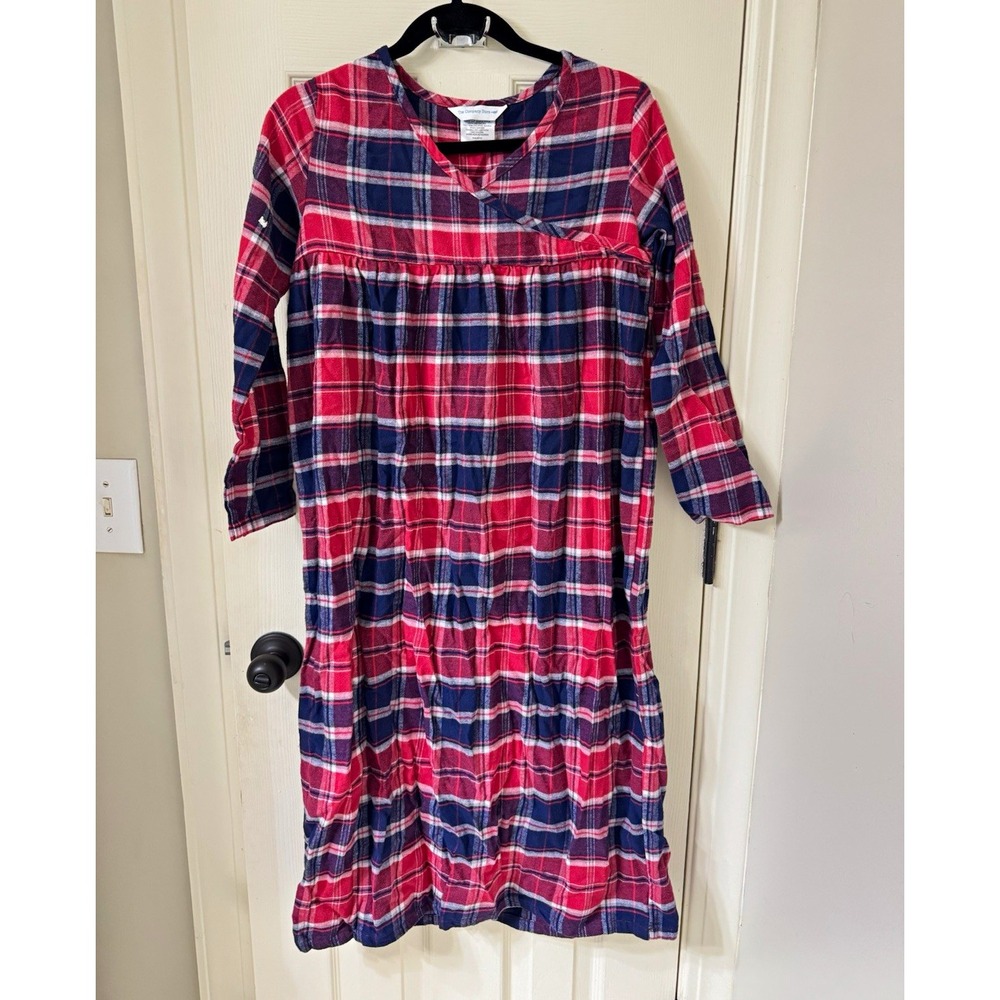 The Company Store Girls Plaid Long Sleeve Pullover Nightgown Size 14 Red/Blue